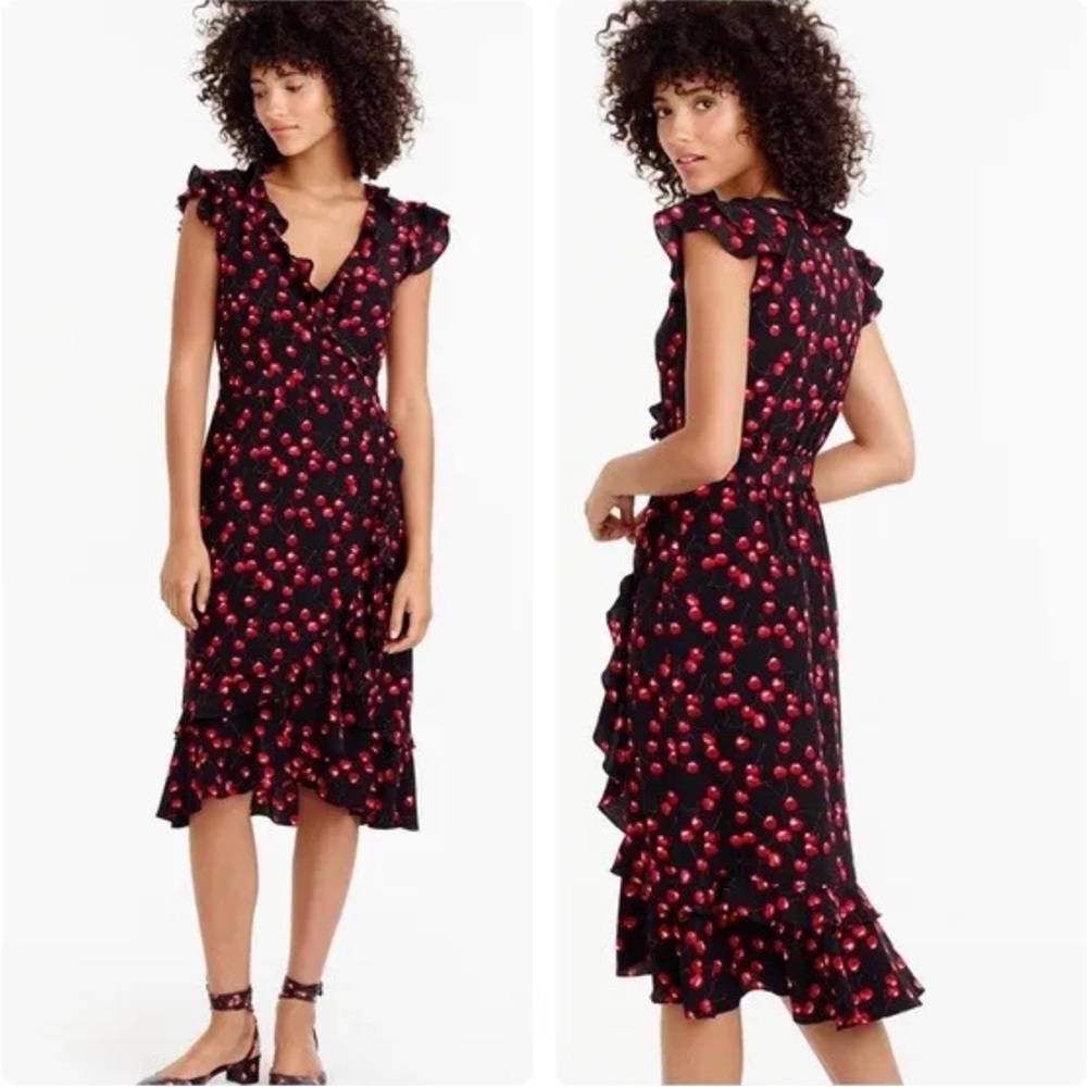 J Crew ruffle wrap dress cherry red 14 NWT